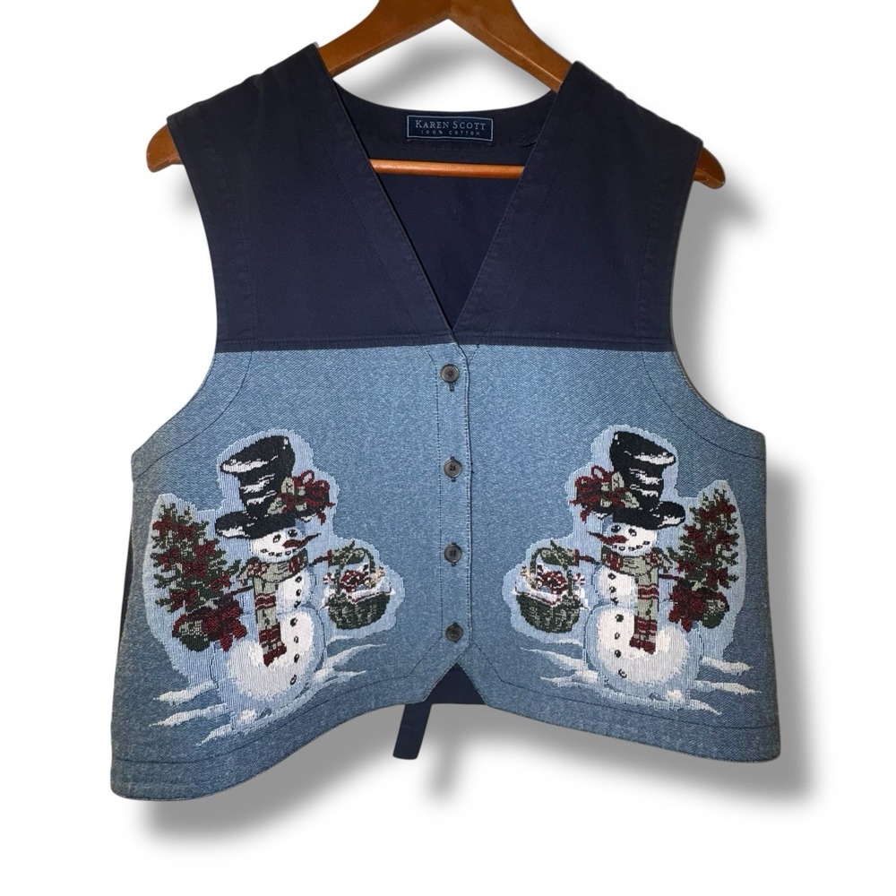 Vintage Karen Scott Women's XL Christmas Snowman Knit Embroidered Grandma Vest